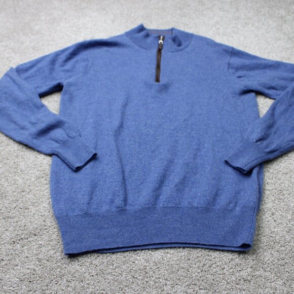 Peter Millar Sweater Men Small Blue 1/4 Zip 100% Merino Wool Pullover Sweatshirt - Picture 2 of 14